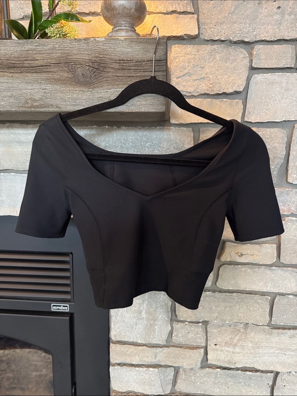 lululemon athletica Black Short Sleeve V-Neck Crop Top